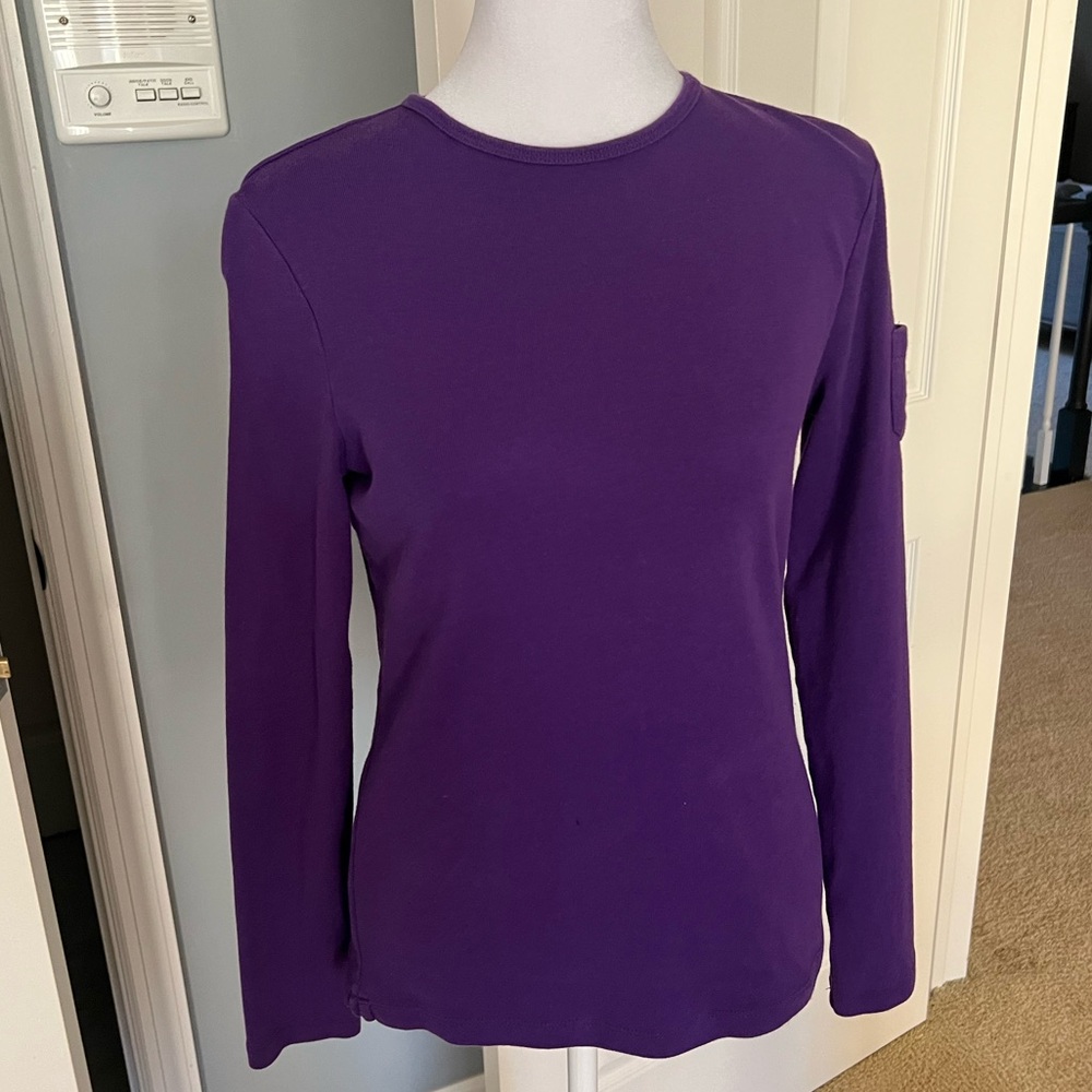 RALPH LAUREN LRR Embroidered Monogram Purple Long Sleeve Tee - Size S